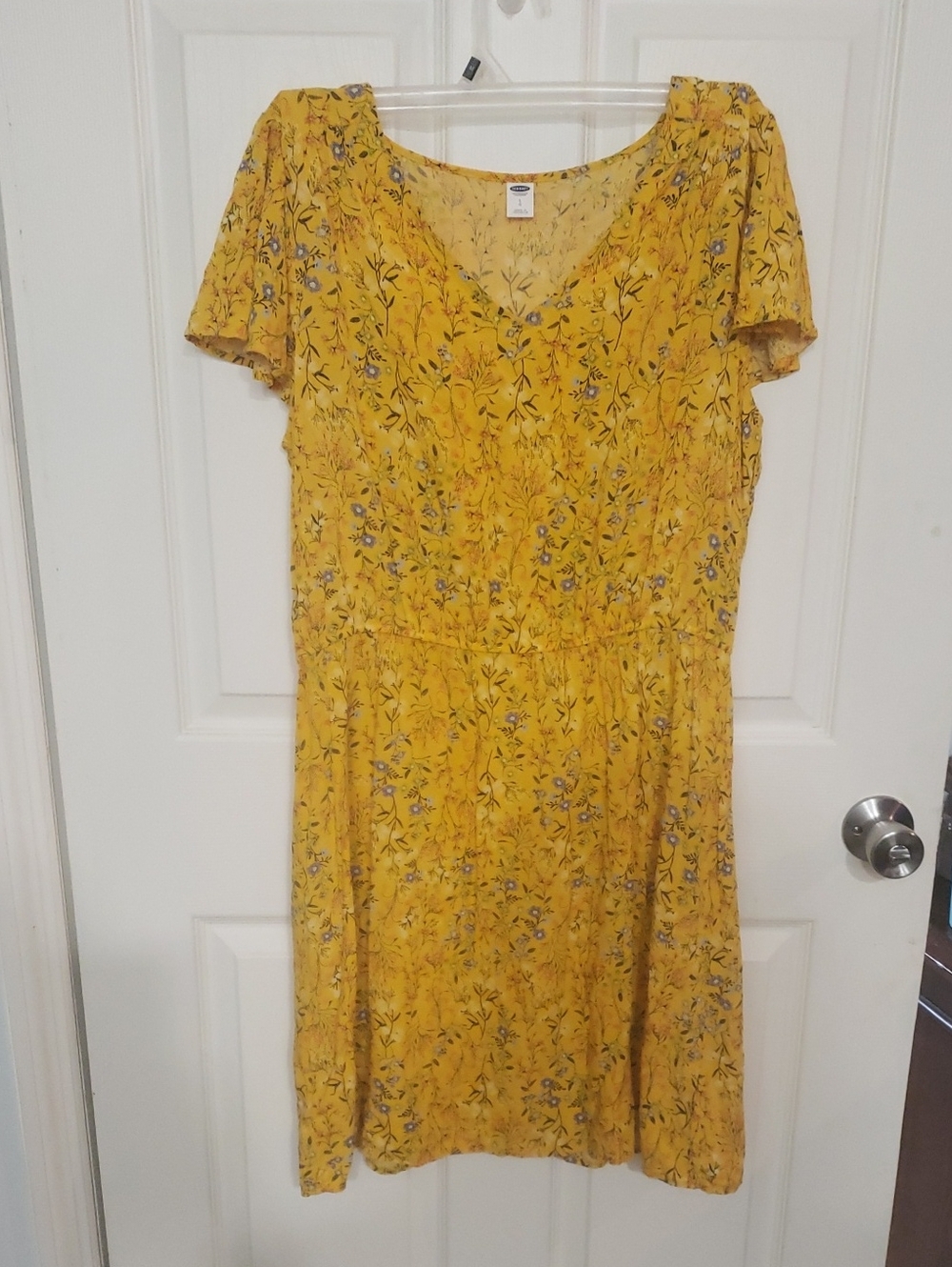 Sz L Floral Yellow V-Neck Women’s Dress